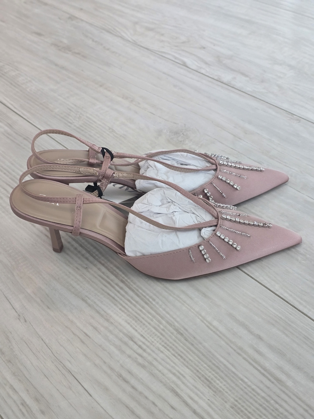 Elegant Beige Slingback Kitten Heel Pumps with Crystal Embellishment